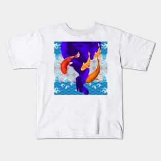 Orange Koi Fish with a Deep Purple Swirl Ocean- Happy Hong Kong Kids T-Shirt